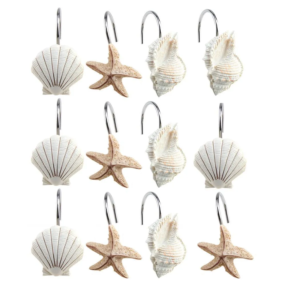 12-Piece: AGPTEK Decorative Seashell Shower Curtain Hooks