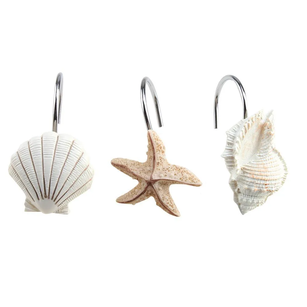 12-Piece: AGPTEK Decorative Seashell Shower Curtain Hooks