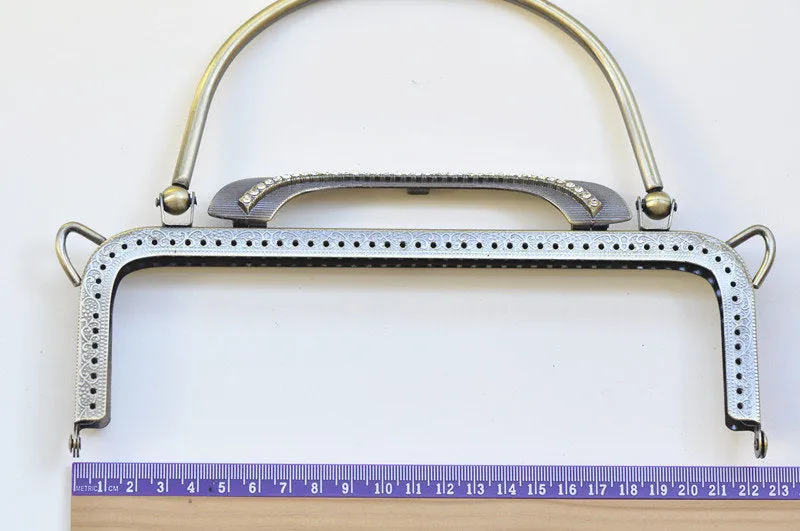 22cm (8") Retro Sewing Purse Frame With Handles Bronze And Light Gold