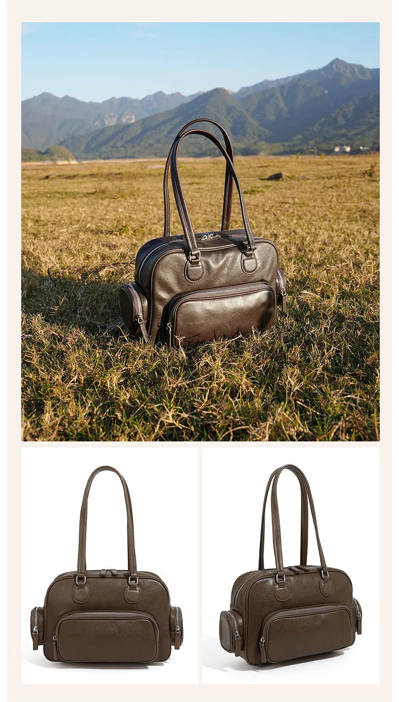 31CM Retro Handheld Bowling Bag Female Commuter Shoulder Bag 2960 coffee