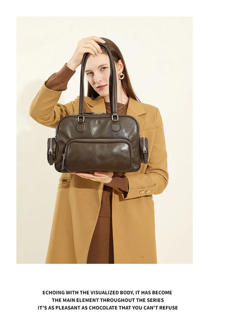 31CM Retro Handheld Bowling Bag Female Commuter Shoulder Bag 2960 coffee