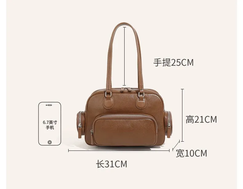 31CM Retro Handheld Bowling Bag Female Commuter Shoulder Bag 2960 coffee