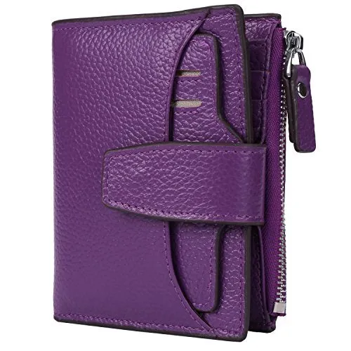 AINIMOER Women's RFID Blocking Leather Small Compact Bi-fold Zipper Pocket Wallet Card Case Purse (Lichee Purple)