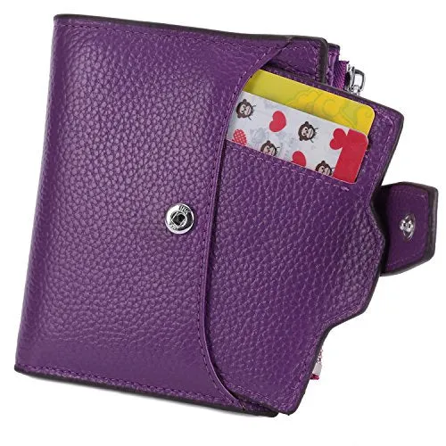 AINIMOER Women's RFID Blocking Leather Small Compact Bi-fold Zipper Pocket Wallet Card Case Purse (Lichee Purple)