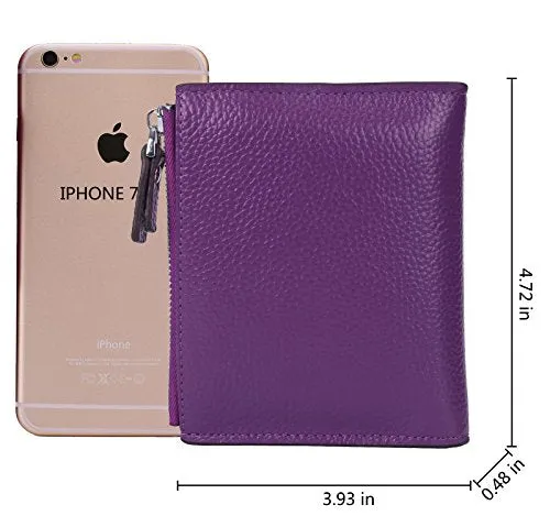 AINIMOER Women's RFID Blocking Leather Small Compact Bi-fold Zipper Pocket Wallet Card Case Purse (Lichee Purple)
