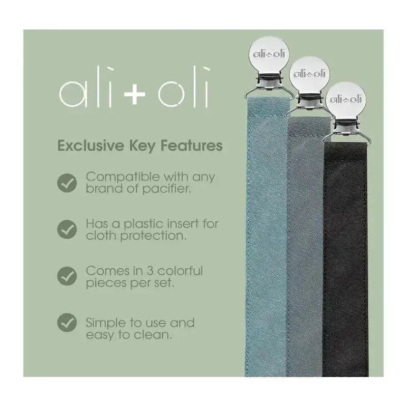 Ali   Oli - 3Pk Pacifier Clip Linen, Night