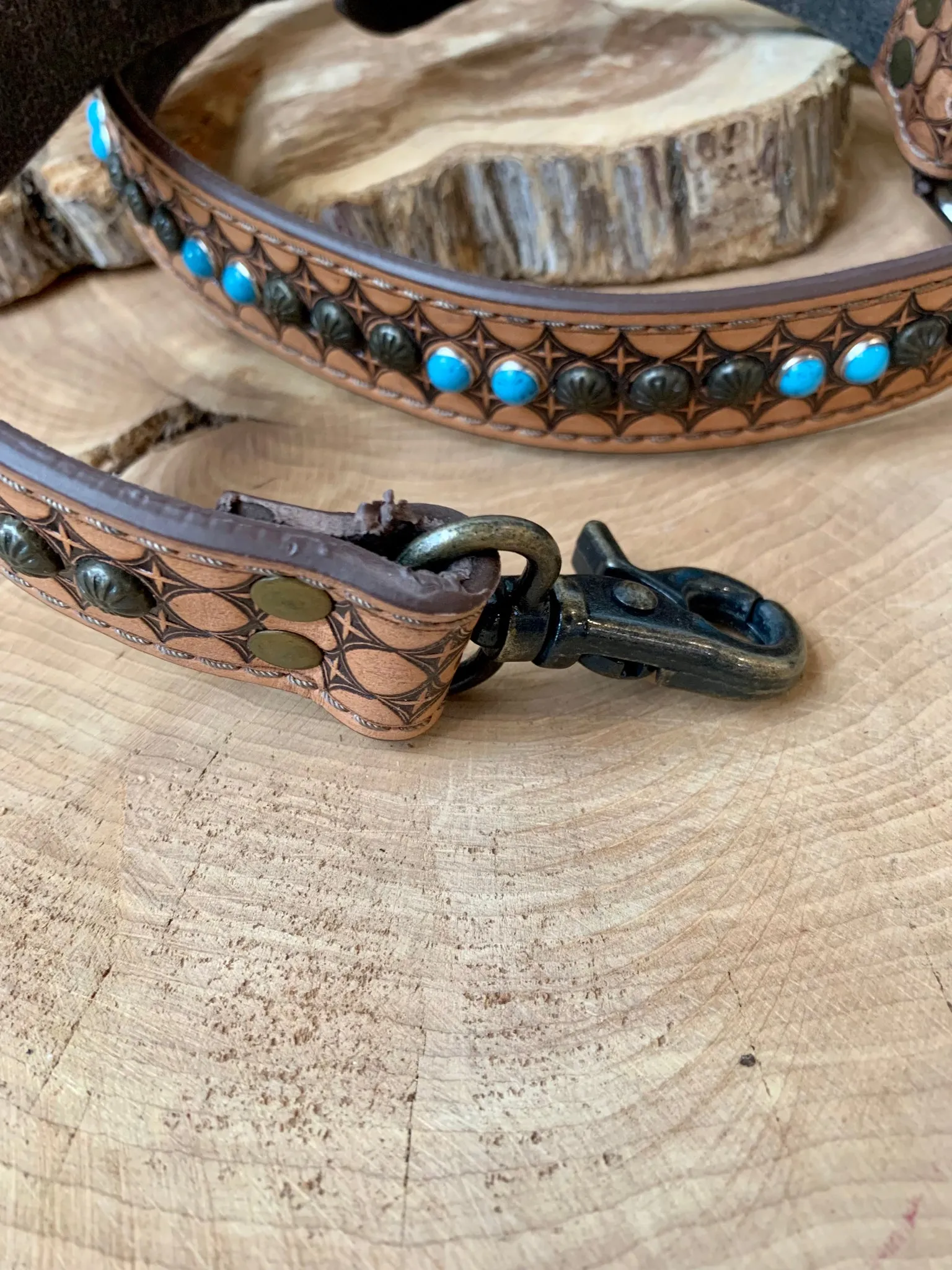 American Darling Hand Tooled Leather Turquoise Adjustable Purse Strap
