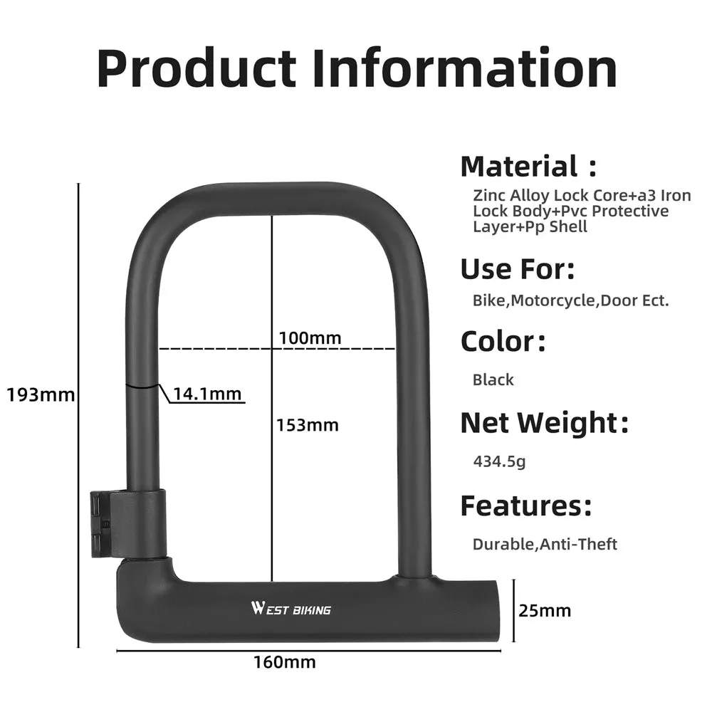 Bike Lock U-Lock Heavy Duty Bicycle Motorcycle Anti-Theft Lock with 2 Keys & Lock Holder for Bike Motorcycle Scooter