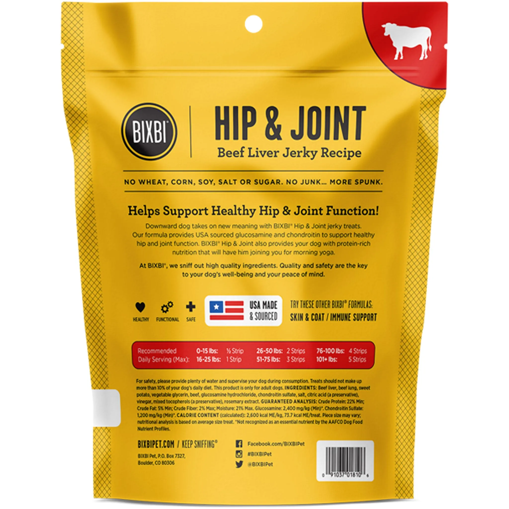 Bixbi Hip & Joint Jerky Beef Liver Dog Treats