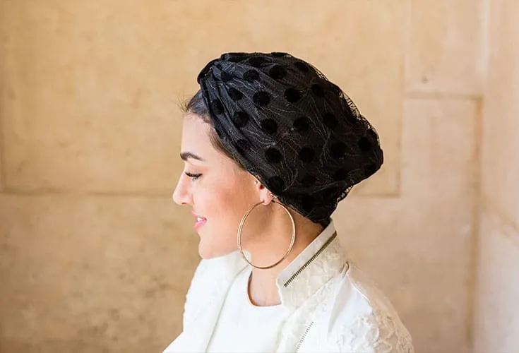 Black Dotted Toole Turban