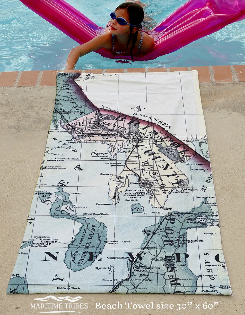 Bristol, Barrington, Warren Antique Map Quick Dry Towel
