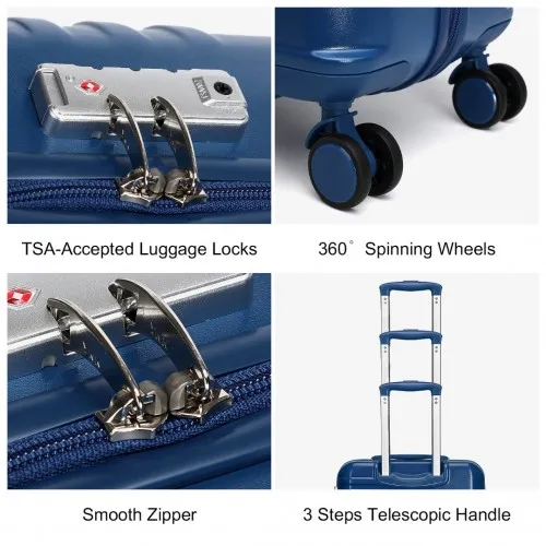British Traveller 24 Inch Durable Navy Hard Shell Suitcase with TSA Lock