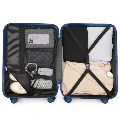 British Traveller 24 Inch Durable Navy Hard Shell Suitcase with TSA Lock