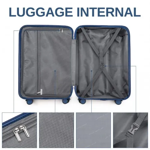 British Traveller 24 Inch Durable Navy Hard Shell Suitcase with TSA Lock
