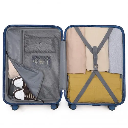 British Traveller 24 Inch Durable Navy Hard Shell Suitcase with TSA Lock