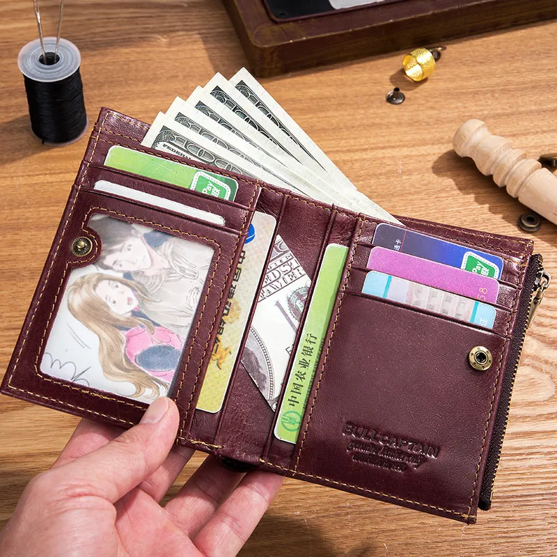 Brown Genuine Leather Tri-Fold Wallet For Men / Alternative Fashion Pocket Card Holder