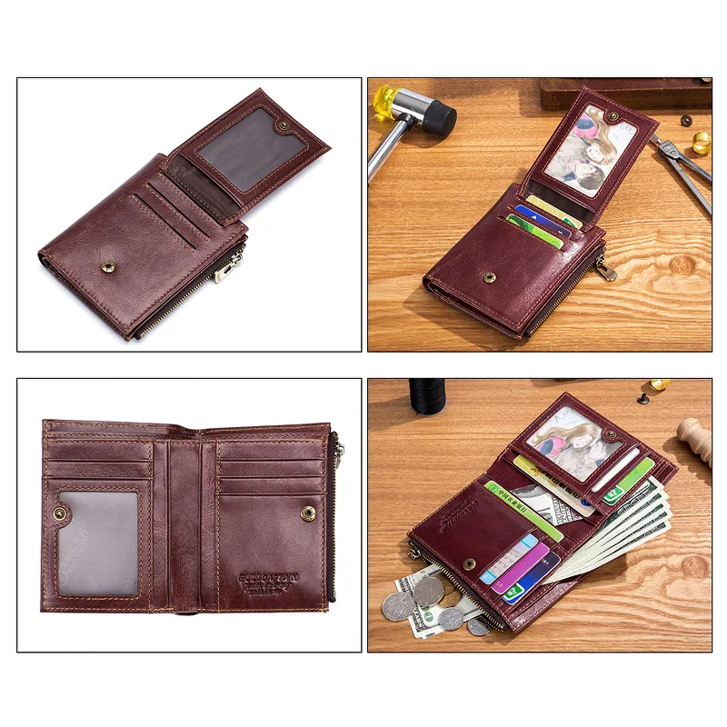 Brown Genuine Leather Tri-Fold Wallet For Men / Alternative Fashion Pocket Card Holder