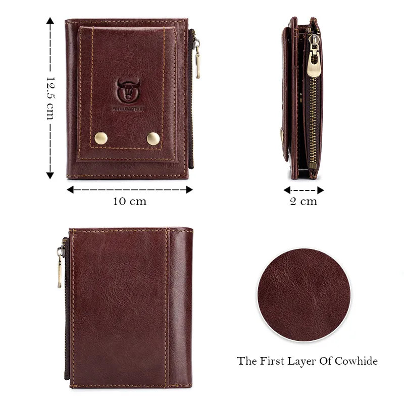 Brown Genuine Leather Tri-Fold Wallet For Men / Alternative Fashion Pocket Card Holder