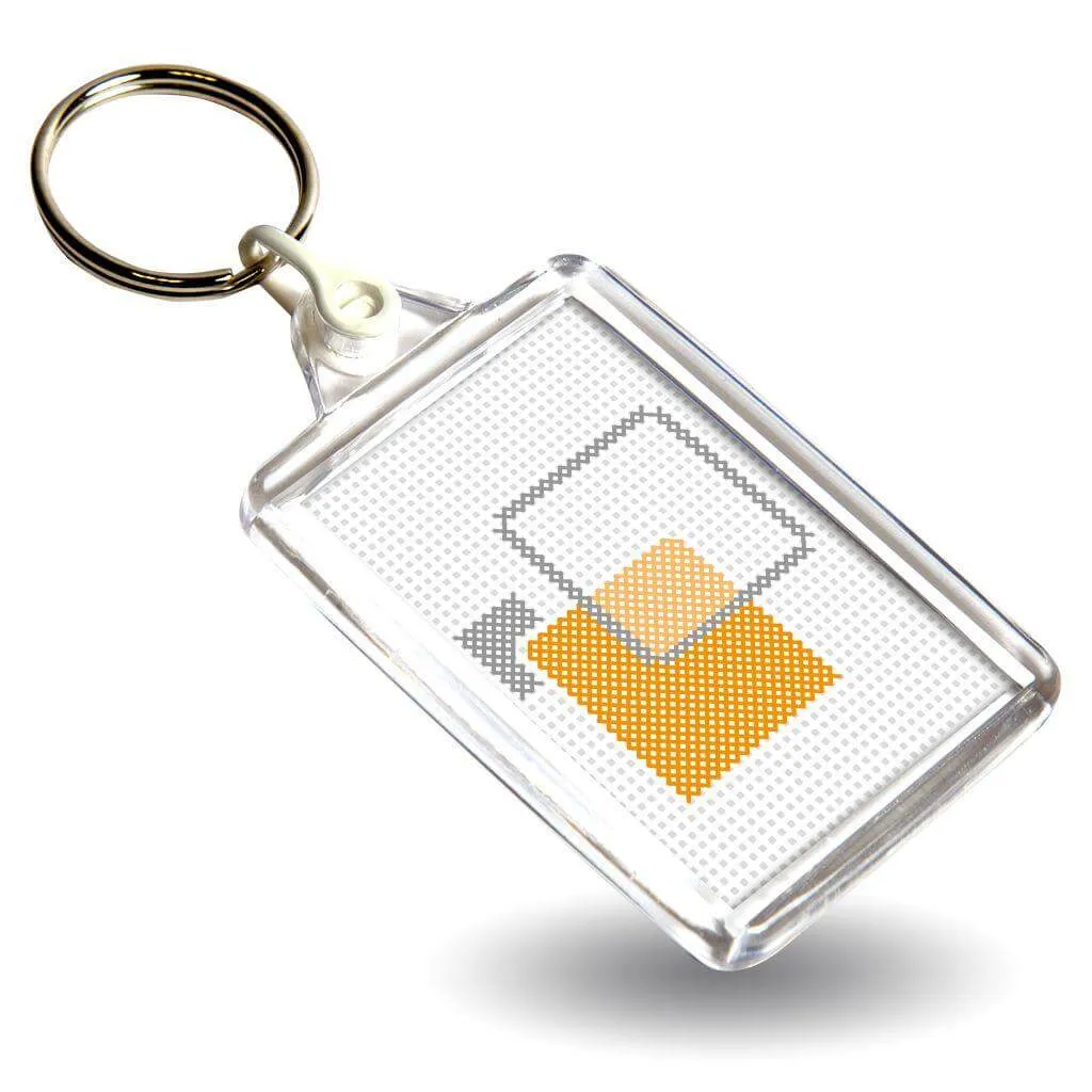 C102-CS Rectangular Blank Plastic Cross Stitch Insert Keyring with Coloured Connector - 50 x 35mm - Pack of 50