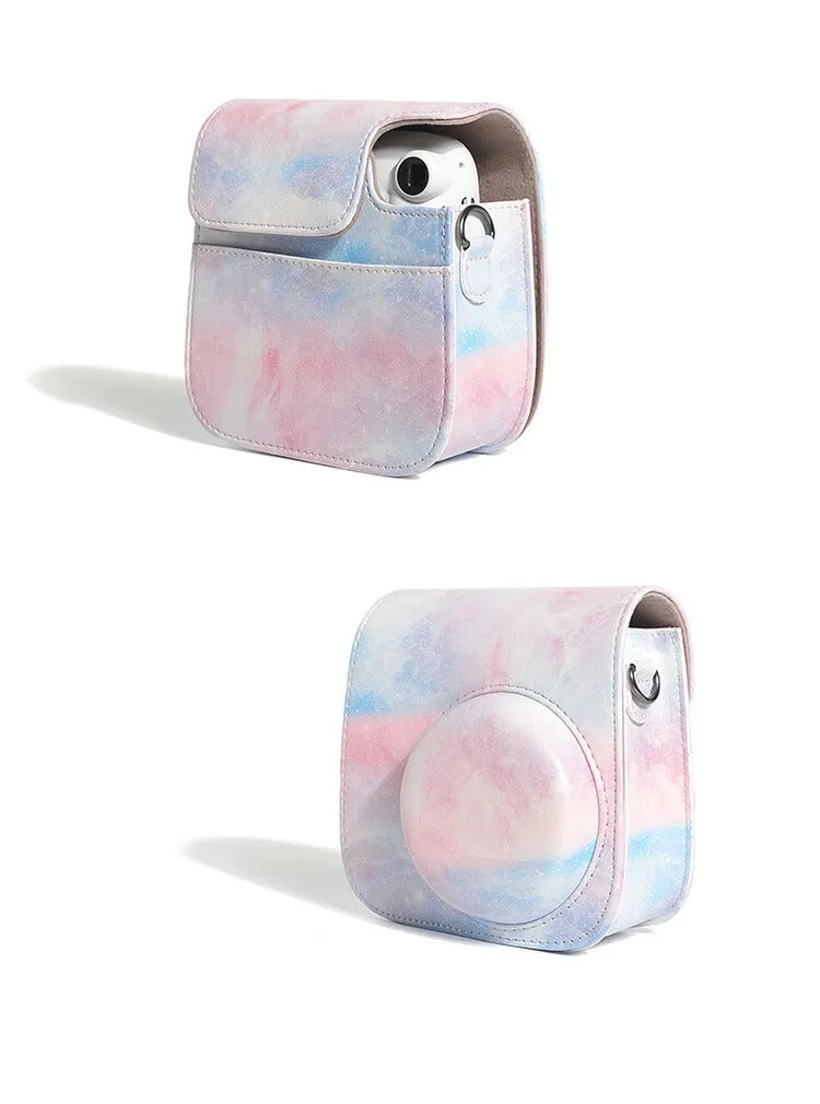 Case for Fujifilm Instax Mini 12 11 Case PU Leather Instant Camera Cover with Adjustable Strap - Blue Pink