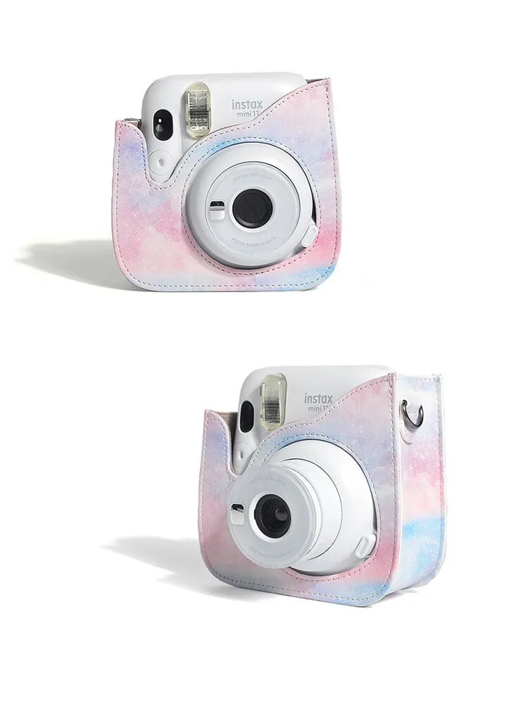 Case for Fujifilm Instax Mini 12 11 Case PU Leather Instant Camera Cover with Adjustable Strap - Blue Pink
