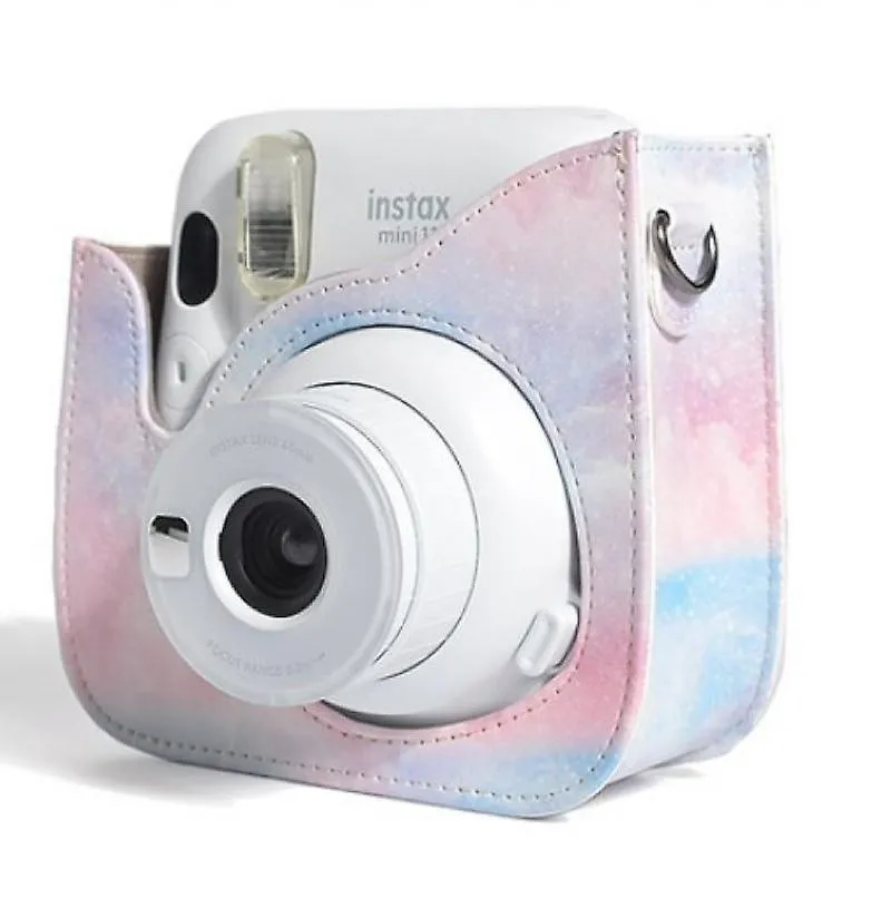 Case for Fujifilm Instax Mini 12 11 Case PU Leather Instant Camera Cover with Adjustable Strap - Blue Pink
