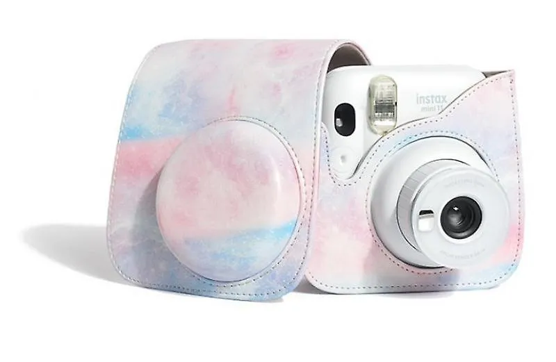Case for Fujifilm Instax Mini 12 11 Case PU Leather Instant Camera Cover with Adjustable Strap - Blue Pink