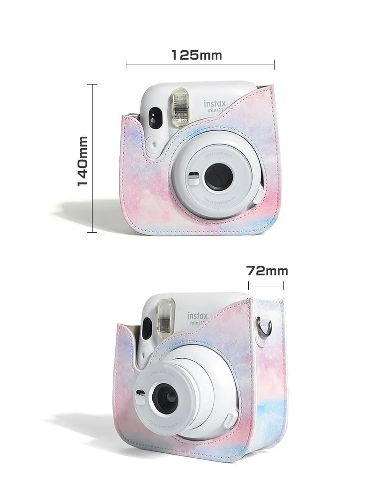 Case for Fujifilm Instax Mini 12 11 Case PU Leather Instant Camera Cover with Adjustable Strap - Blue Pink