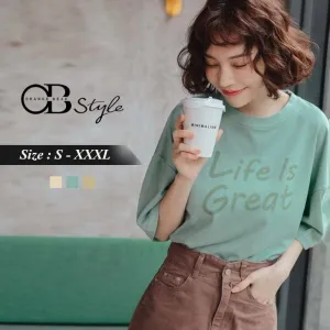 COTTON DROP SHOULDER SHORT SLEEVE ROUND NECK TOPS