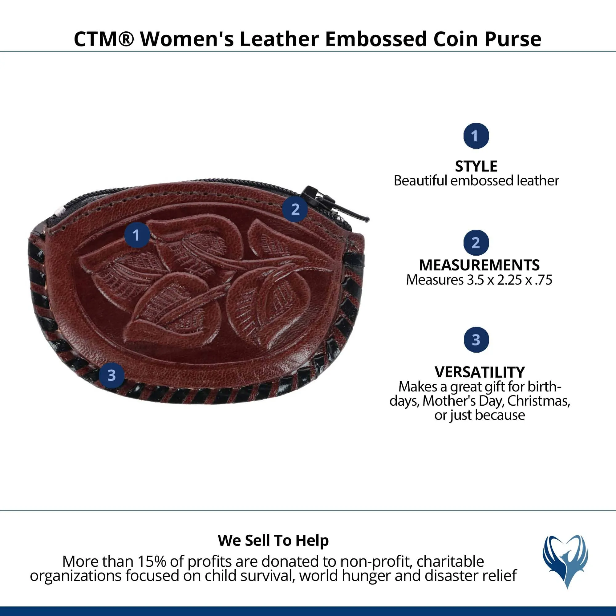 CTM® Women's Leather Embossed Coin Purse