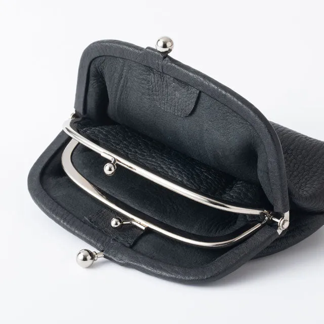 Deer Leather Clasp Coin Purse - Black Color - , Change Purse, Japanese Gamaguchi Coin Purse