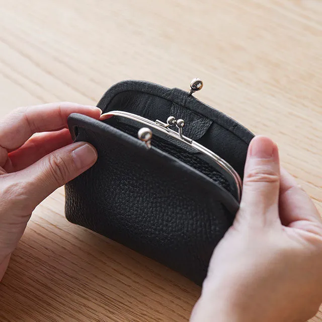 Deer Leather Clasp Coin Purse - Black Color - , Change Purse, Japanese Gamaguchi Coin Purse