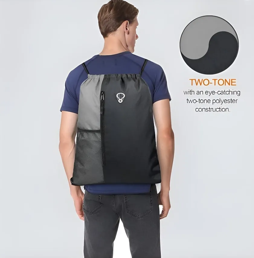 Drawstring Bag for Sports | Gym and String Backpack (Pack of 2 pcs) | 16" x 20" Inch (Black)