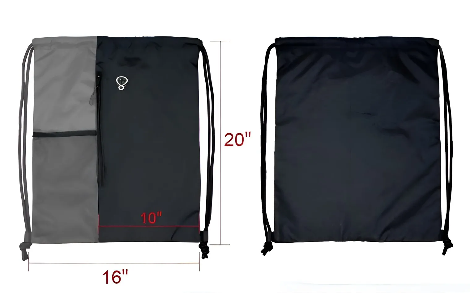 Drawstring Bag for Sports | Gym and String Backpack (Pack of 2 pcs) | 16" x 20" Inch (Black)