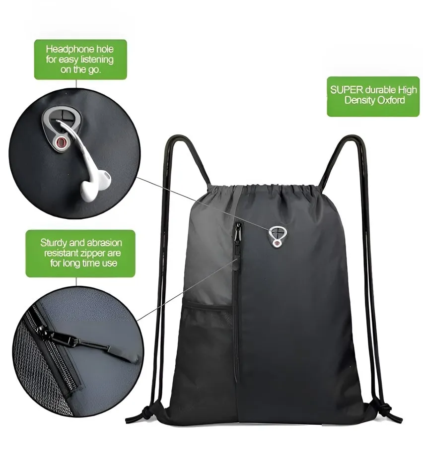 Drawstring Bag for Sports | Gym and String Backpack (Pack of 2 pcs) | 16" x 20" Inch (Black)
