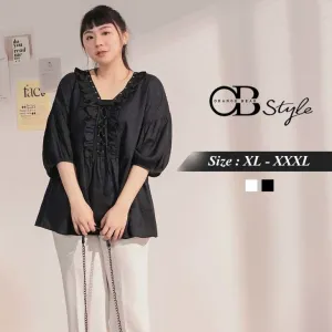 DROP SHOULDER V-NECK A-LINE PATCHED SHORT SLEEVE TOPS