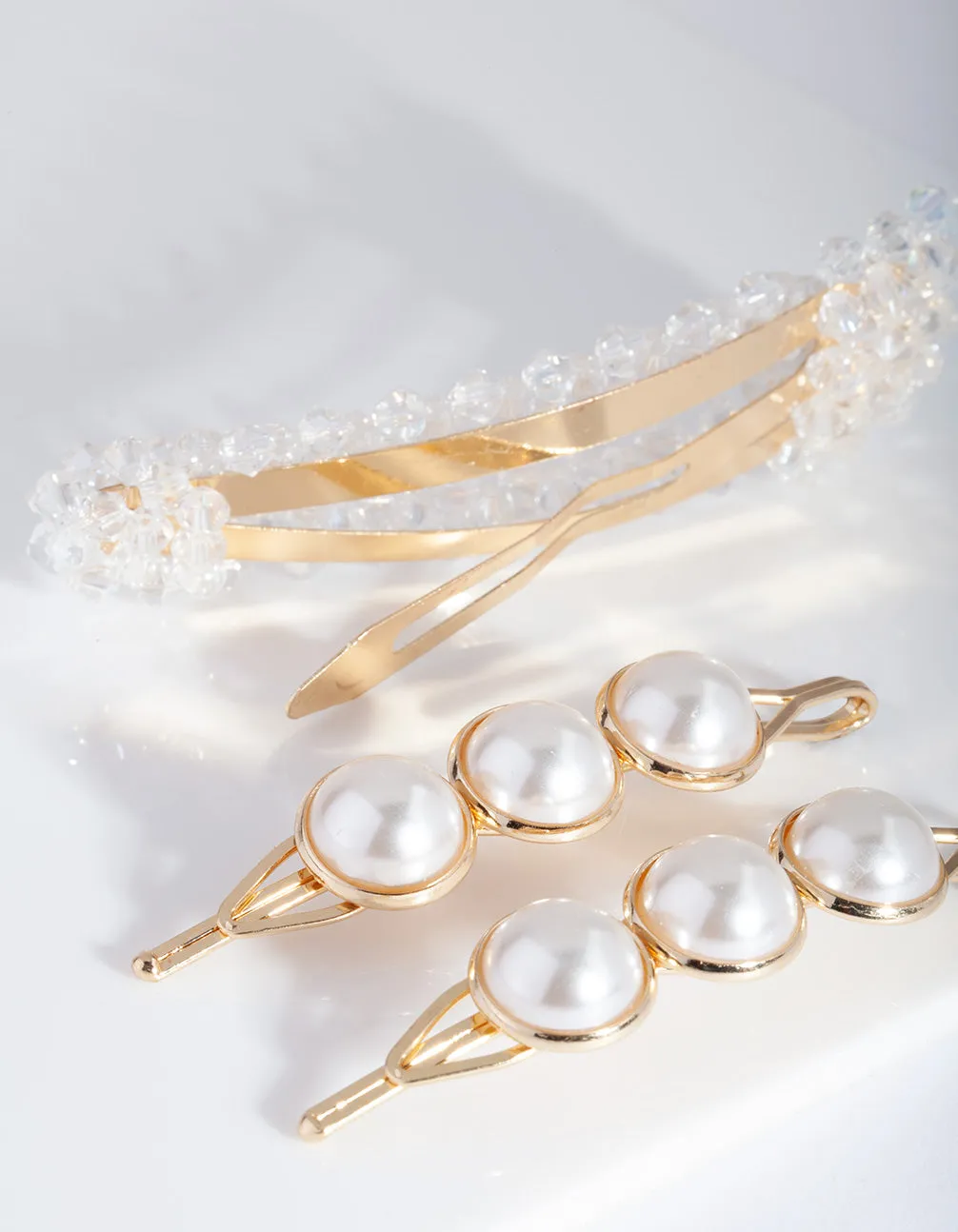 Gold Pearl Bead Hair Clip Pack