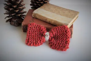 Handknit "Fox" Rust Color Hair Bow with Vintage Lace