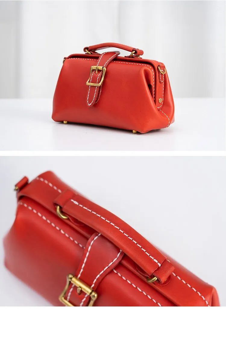Handmade Womens Red Leather Doctor Handbag Side Purse Small Doctor Purse for Women