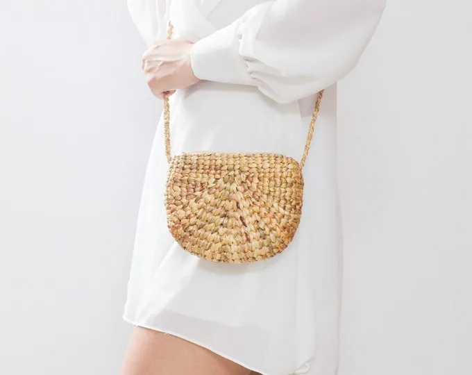 Handwoven Semi-Circle Cross Body Basket Bag