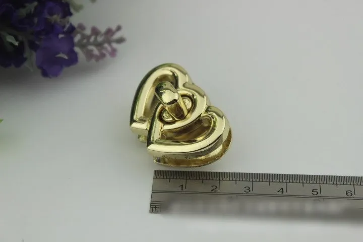 Heart Twist Turn Lock 37mm Purse Charm Organizer Luggage Hardware Antique Gold Lock And Key Closure Small Bag Clutch Metal Accessories