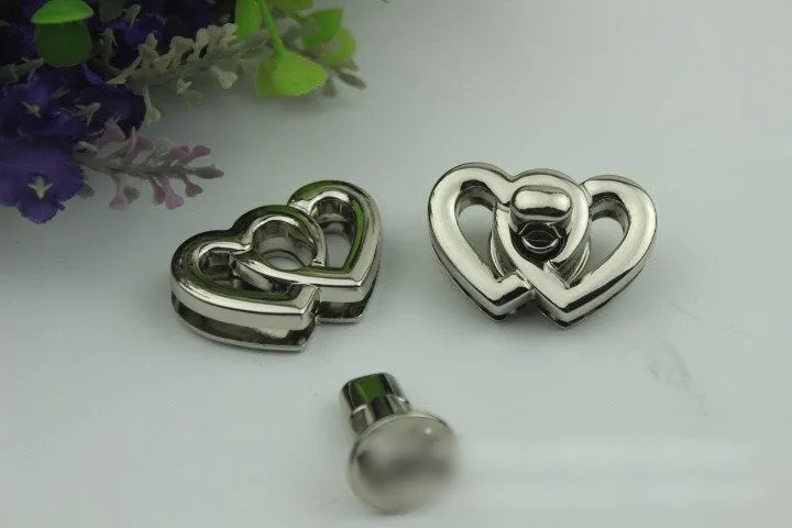 Heart Twist Turn Lock 37mm Purse Charm Organizer Luggage Hardware Antique Gold Lock And Key Closure Small Bag Clutch Metal Accessories