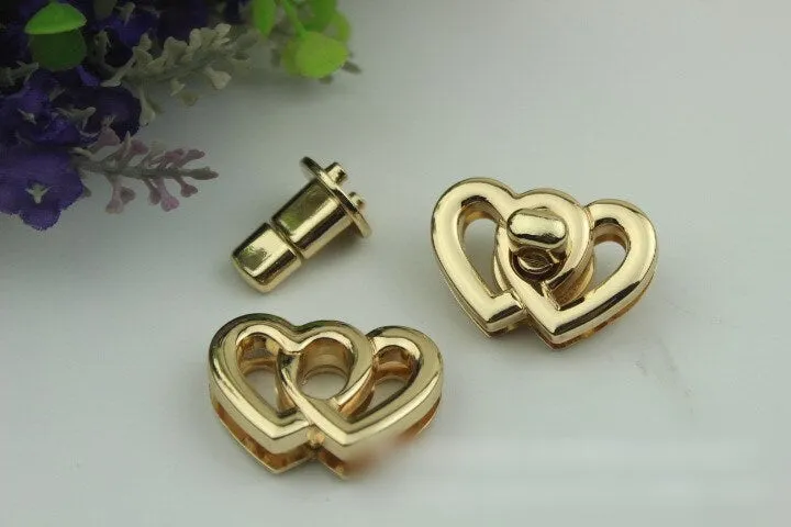 Heart Twist Turn Lock 37mm Purse Charm Organizer Luggage Hardware Antique Gold Lock And Key Closure Small Bag Clutch Metal Accessories