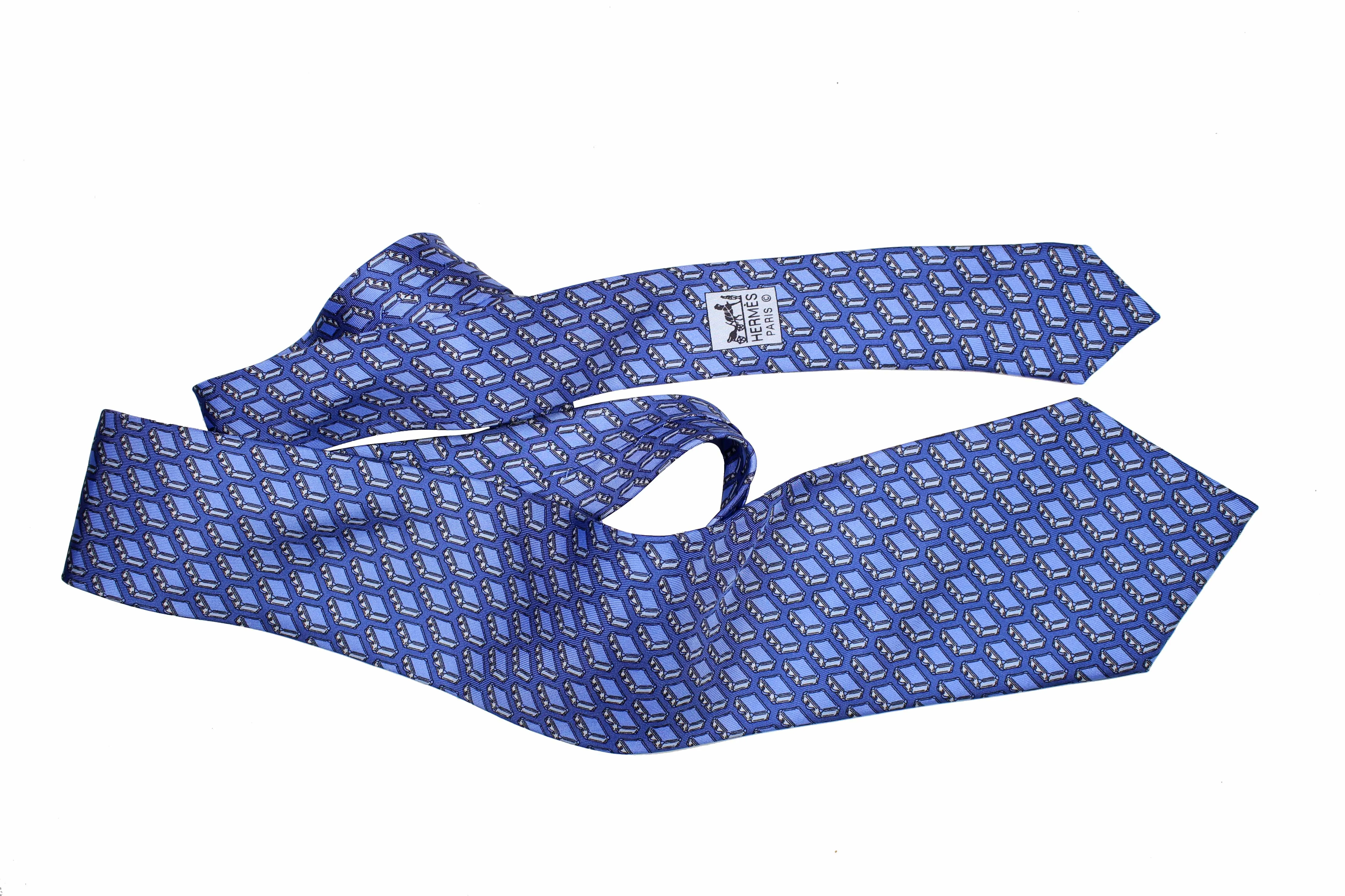 HERMÈS suitcase blue silk tie