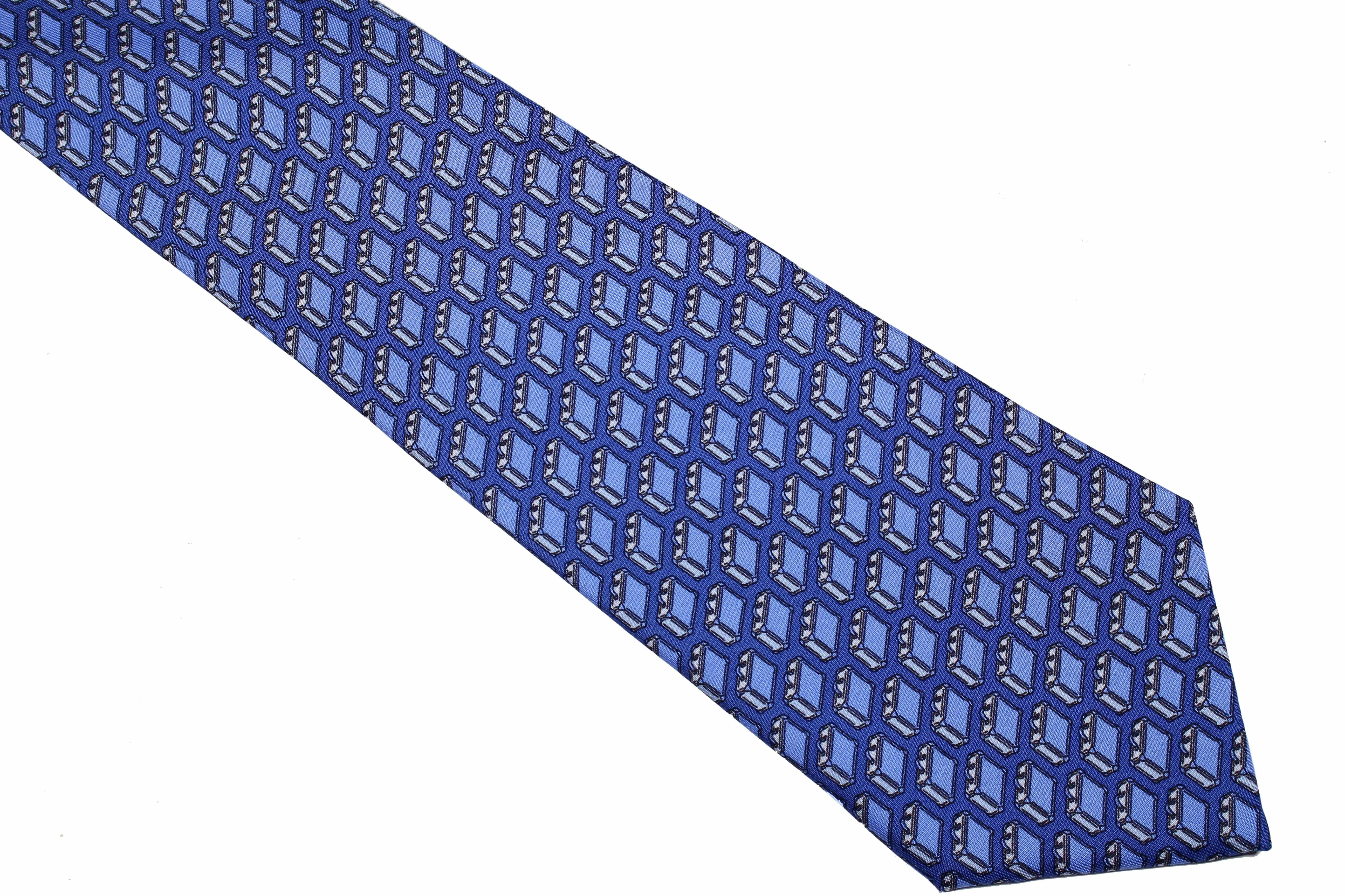 HERMÈS suitcase blue silk tie