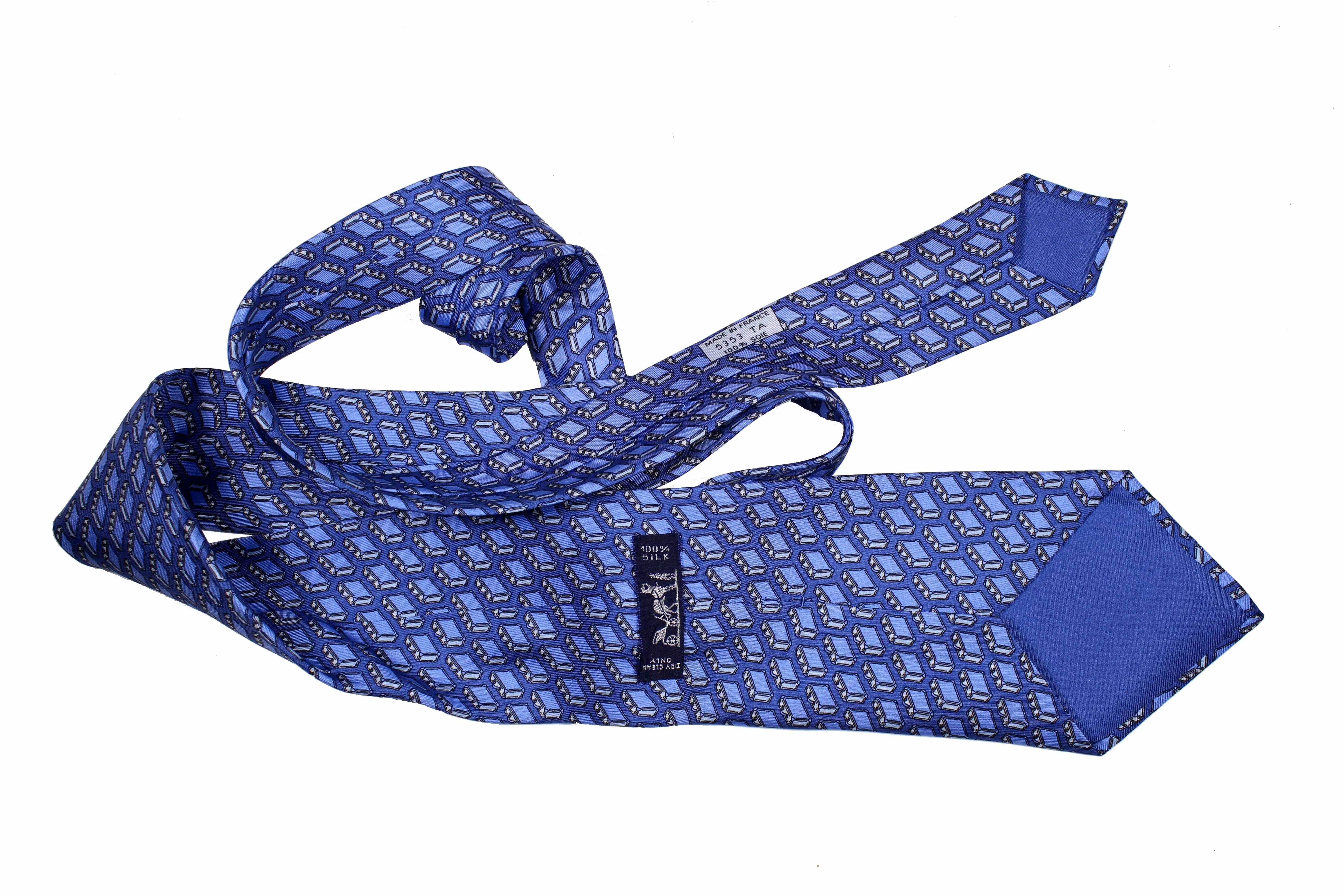 HERMÈS suitcase blue silk tie
