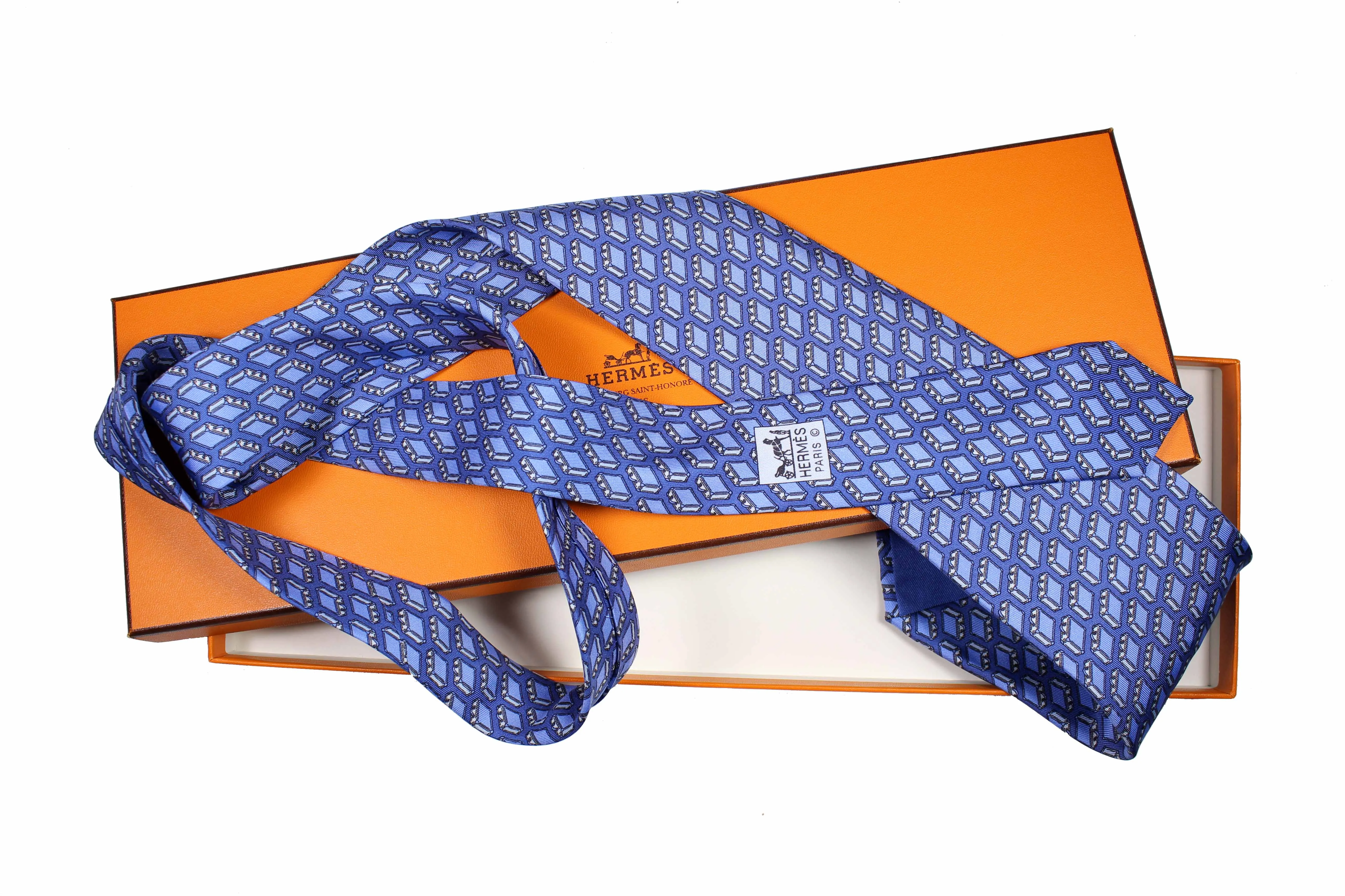 HERMÈS suitcase blue silk tie