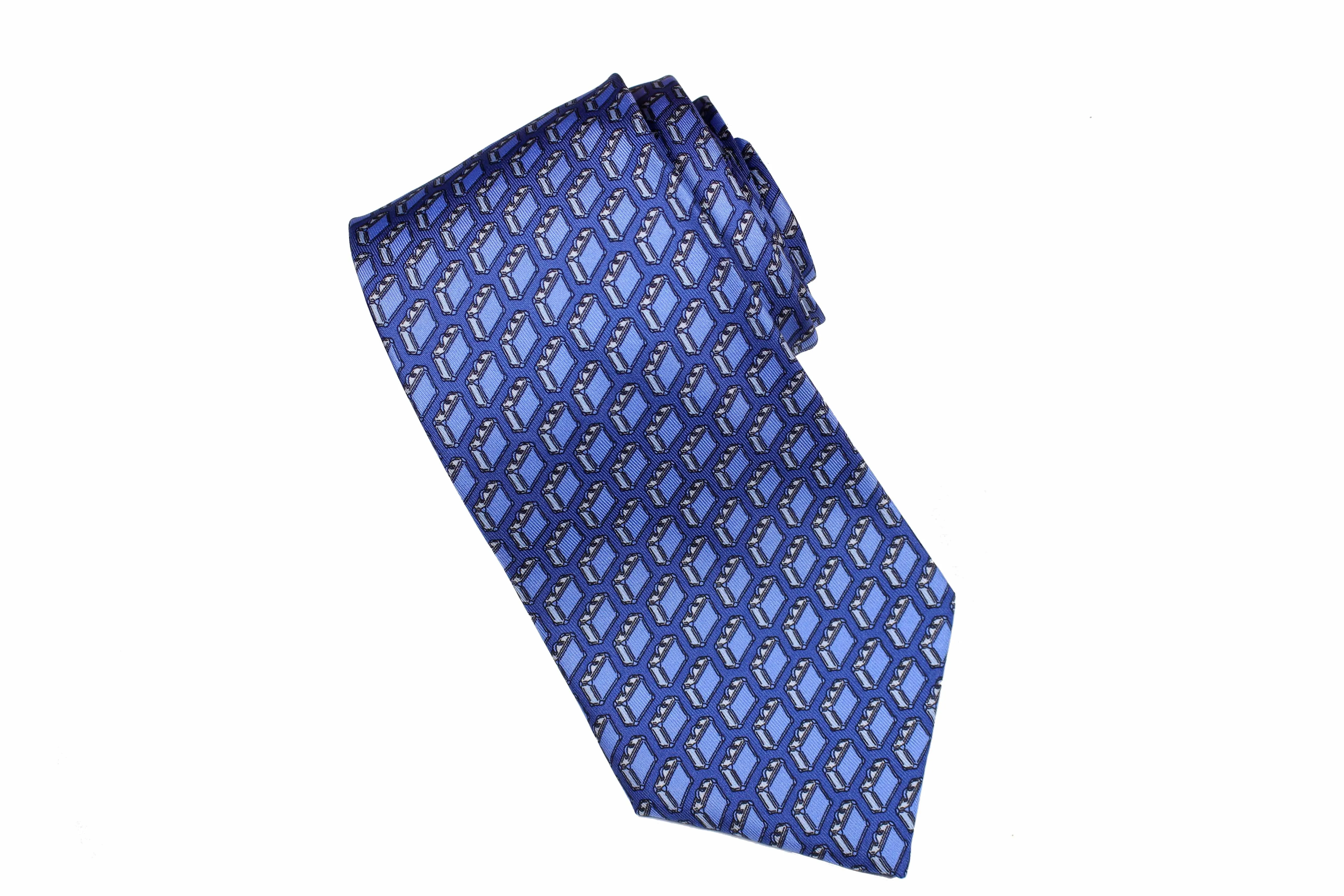 HERMÈS suitcase blue silk tie