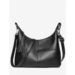 High Capacity Tassel Closure Shoulder Bag - Black