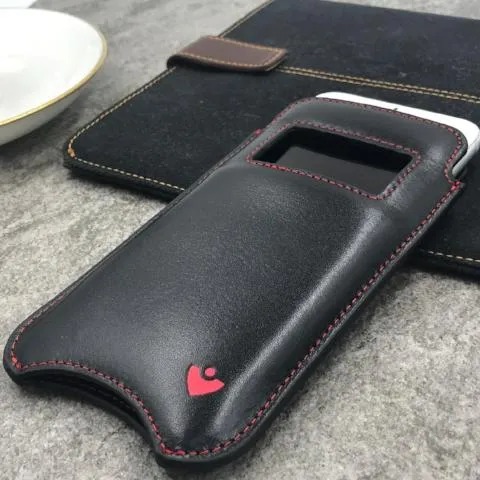 iPhone 8 / 7 Wallet Case in Black Napa Leather | Screen Cleaning Sanitizing Lining | Smart Window